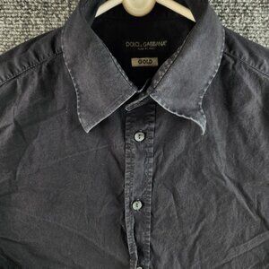 Dolce & Gabbana Gold Black Italy Made Button Up Shirt Stretch 15.75 (40) Men